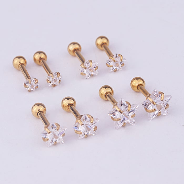 1 Piece Simple Series Simple Star 4mm Titanium Steel   Gold Color Material Zircon Women's Stud Earrings Picture2